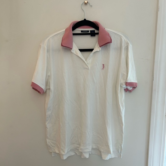 Izod Pink & White Cotton Double Collar Polo - Picture 6 of 9
